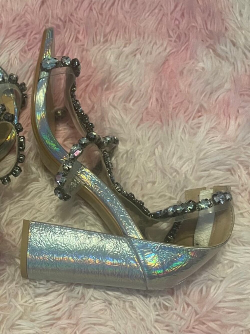 Silver Rhinestone Block Heels